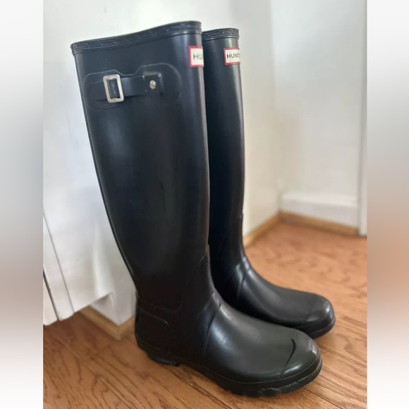 Hunter Original Tall Adjustable Rain Boots Black W 8 M7 EU39 Good Conditi - Picture 2 of 8